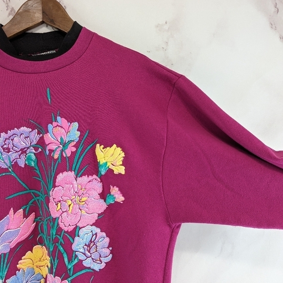 Vintage Sweatshirt Women XL Pink Black Pastel Floral Grandmacore Jane Colby - Picture 10 of 11
